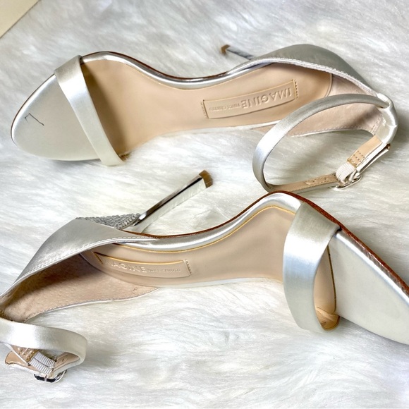 Vince Camuto Heels Wedding Diamond Embellished Ankle Strap Satin Formal Open Toe - Picture 7 of 12